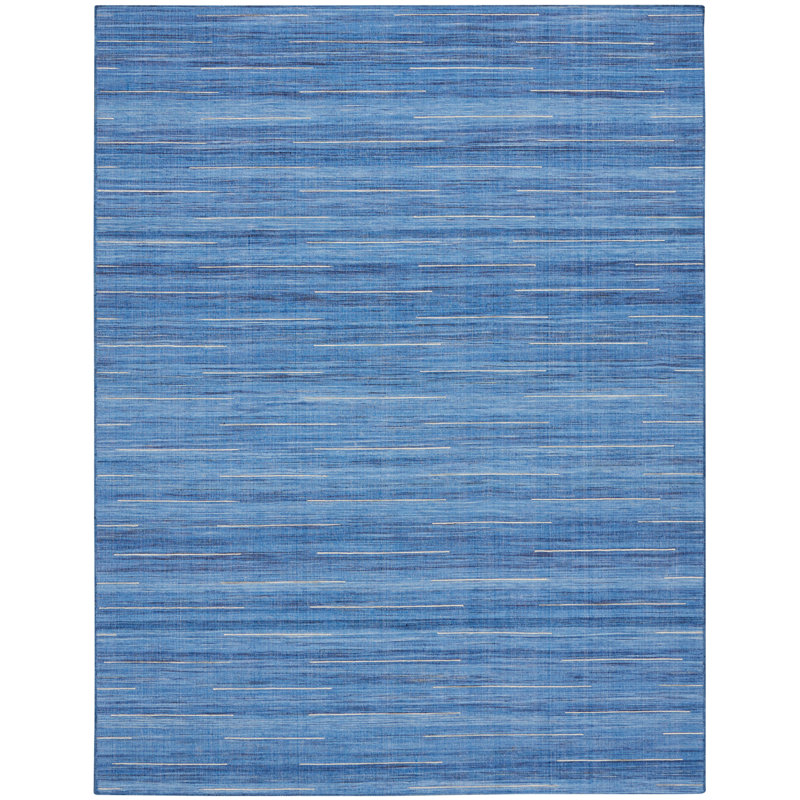 Anerinda Solid Hand Loomed Wool/Cotton Area Rug in Denim Blue, Rectangle 6' x 9'