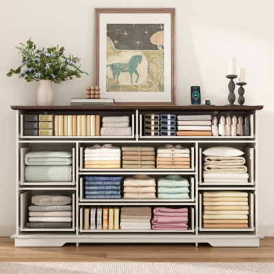 Dumitriana 63" Farmhouse Wood Dresser With 9 Drawers & Power Charging Station, Rustic Chest Of Drawers Tv Stand For Bedroom, Living Room, Or Entryway