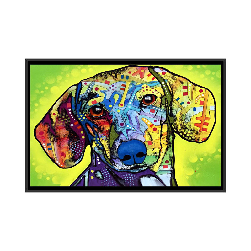 « dachsund » par dean russo, impression sur toile, H 18 po x l 26 po x P 1,5 po, Cadre noir