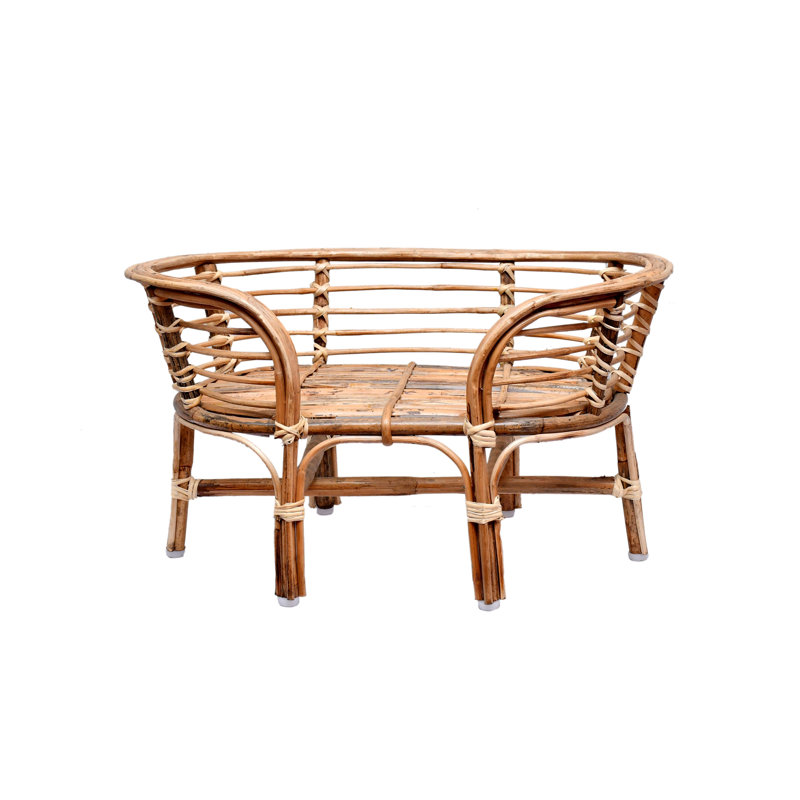 Natural Rattan Pet Bed with Off-White Cushion
