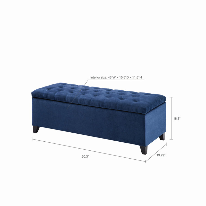 Banc de rangement capitonné à fermeture douce, Marine, Espresso