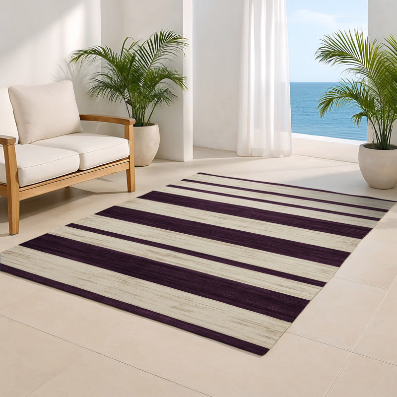 Tapis intérieur / extérieur beige HorizontalStripes, Rectangle 5 pi x 7 pi