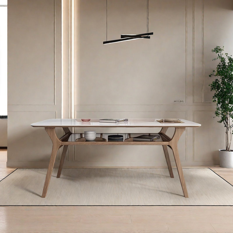 Rock Slab Ash Wood Double-layer Storage Table, 30.7"H x 62.99"L x 31.49"W