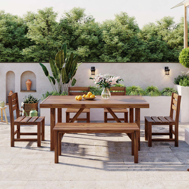 Ensemble de table et chaises d'extérieur en bois d'acacia de haute qualité pour patio, balcon et cour arrière, Brown