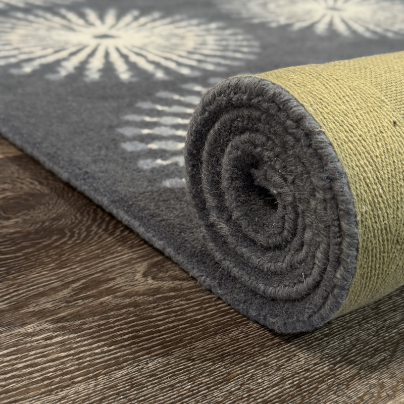 Tapis bleu et blanc en laine touffeté à la main Ailey, 5 pi x 7 pi 6 po