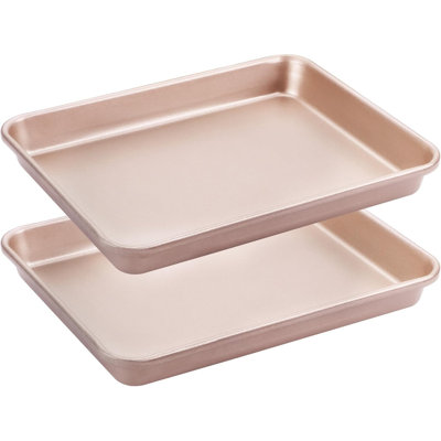 Ensemble de 2 plaques de cuisson antiadhésives pour grille-pain, 1 1/8 feuille de qualité supérieure pour la cuisson, petit plateau à biscuits, lavable au lave-vaisselle et robuste - or rose
