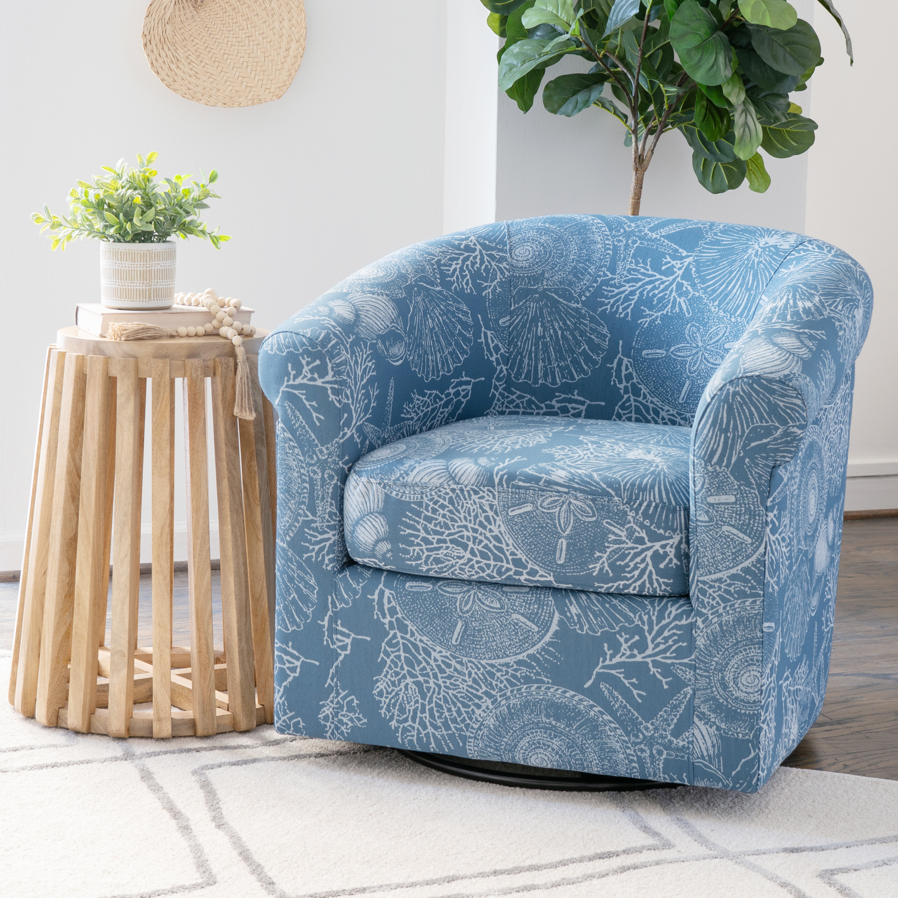 Beachcrest Home Meigs Upholstered Swivel Coastal Barrel Club Chair & Reviews | Wayfair