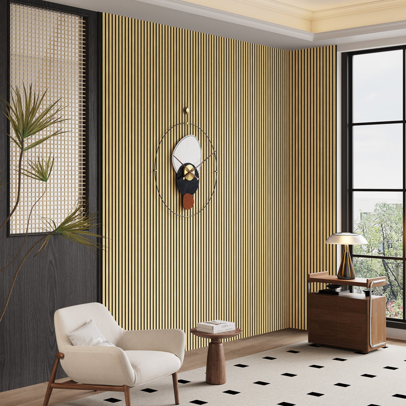 6 PCS 94.5"L x 7.9"W Acoustic Slat Wall Panels, Eco-Wood Look for Home/Office Wall & Ceiling (31.1 sq. ft.), Natural Oak