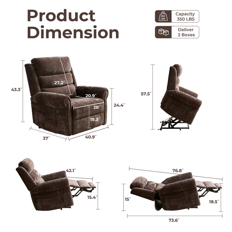 Power Lift Recliner Chair For Elderly With Massage And Heat, Lay Flat Recliner For Big And Tall，Coffee, Tan