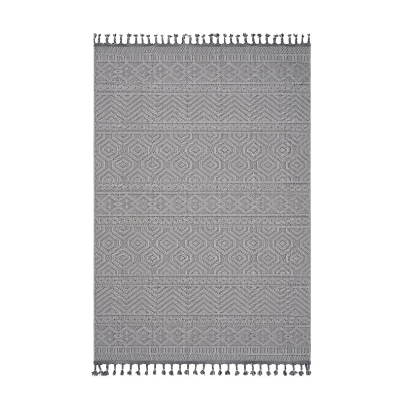 Collection White / Geometric Indoor / Outdoor Area Rug, Rectangle 5'3" x 7'6"