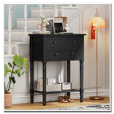 Narrow Console Table, Slim Sofa Table with Three Storage Drawers and Bottom Shelf for Living Room, Easy Assembly