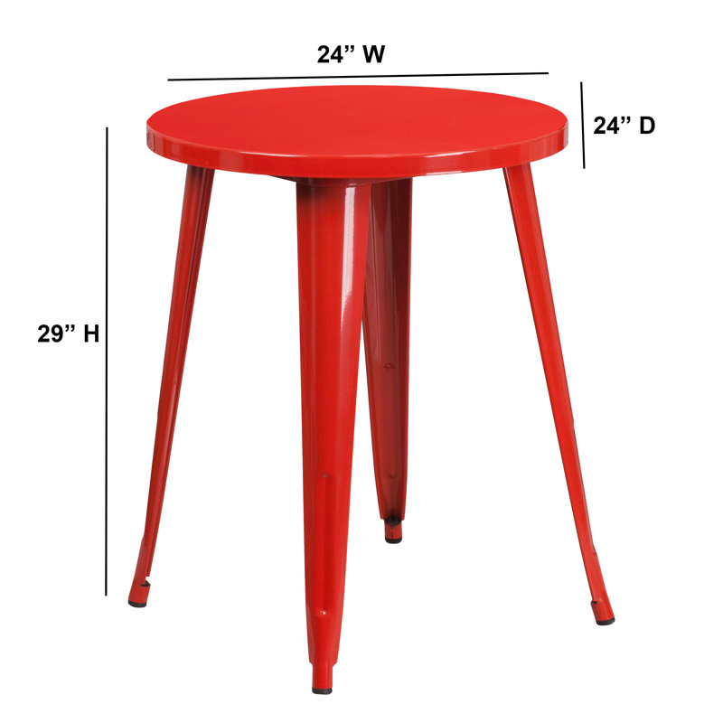 Pelzer 30'' Round Metal Indoor-Outdoor Table, Red, 29" H x 30" W x 30" D