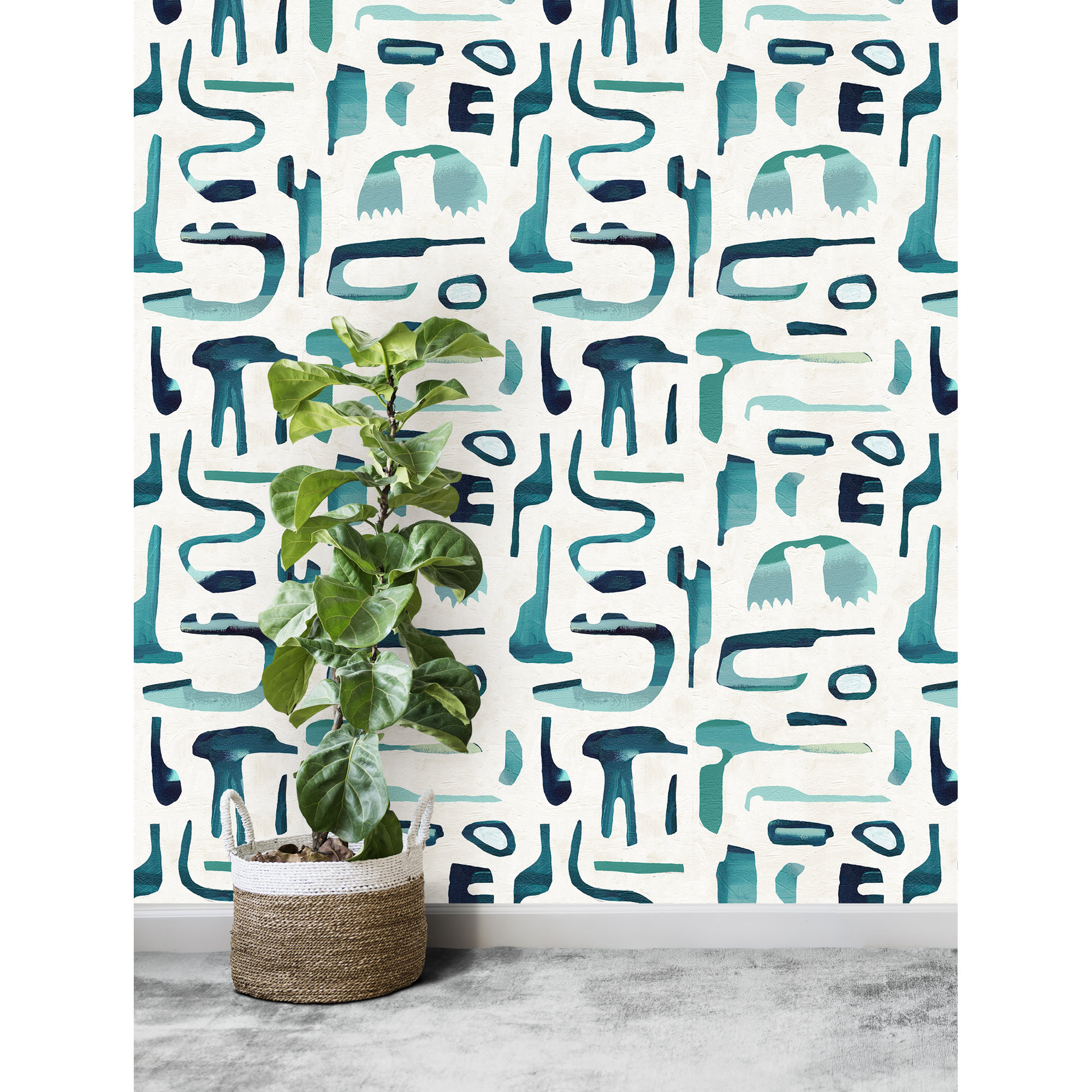 Dean Abstract Wallpaper, Turquoise/White