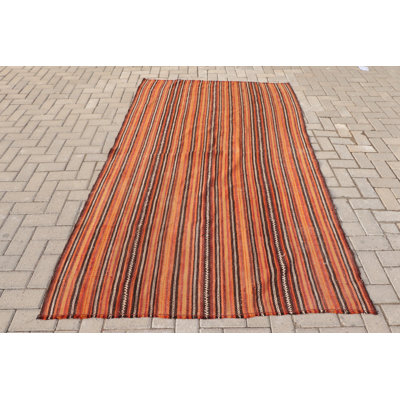 Tapis turc vintage tissé à la main à rayures orange et brun pour une décoration bohémienne authentique