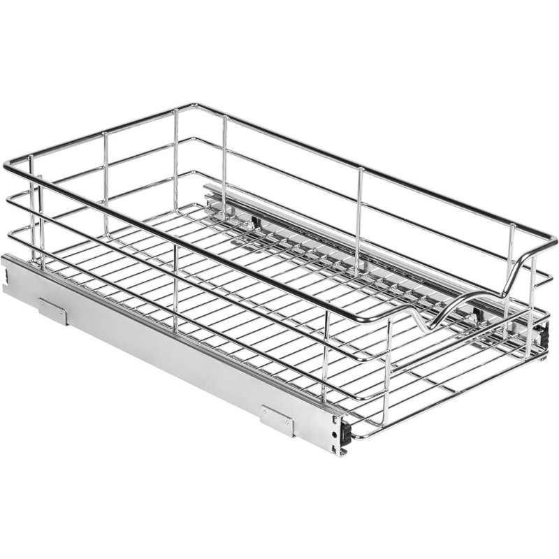 Heavy-Duty Premium Collection Pull Out Cabinet Organizer - Pantry Drawer Slide Out Caddy - Basket Size 11" W X 21" D X 5" H, Anti-Rust Chrome Finish