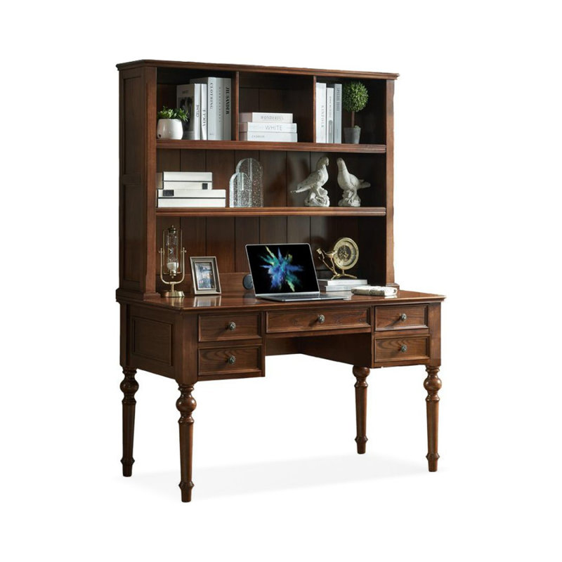 Nut-brown Rectangular Solid Wood desk, 30.71" H x 47.24" W x 23.62" D