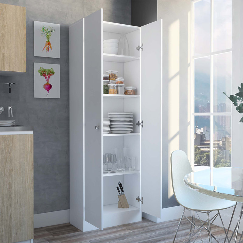 Armoire garde-manger à plusieurs rangements avec cinq tablettes et une conception à double porte pour une organisation et une polyvalence améliorées dans divers décors