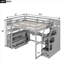 Lit mezzanine pleine grandeur en pin massif gris froid avec bureau intégré, tablettes et rangement pour chambres résidentielles-129380456