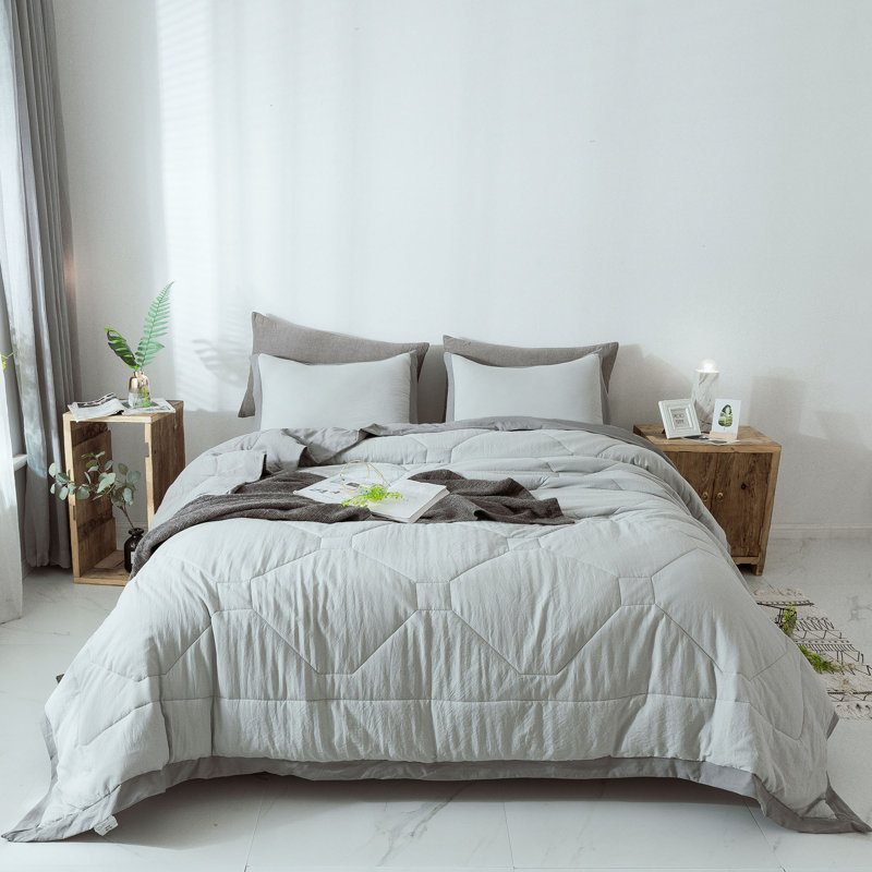 Satin Comforter, King Comforter + 2 Shams, Light Gray