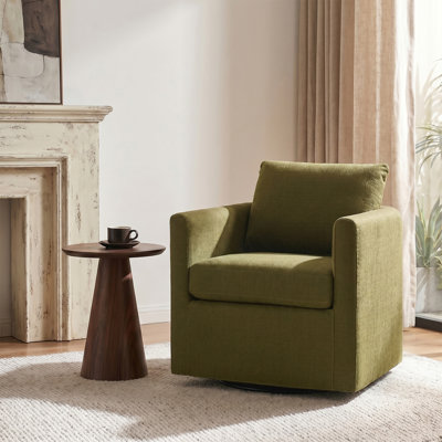 Nicha 29"W Modern Farmhouse Slipcovered Swivel Barrel Chair