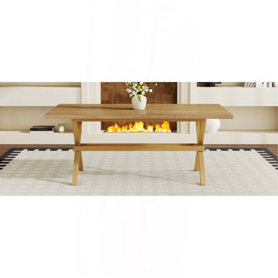 71 * 35.4 inch wood MDF splicing desktop, light wood MDF splicing desktop, wood sprayed metal X-shaped bracket dining table. The modern minimalist restaurant table can accommodate 6-8 people.