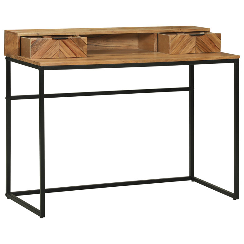 Solid Wood Top Metal Base Writing Desk