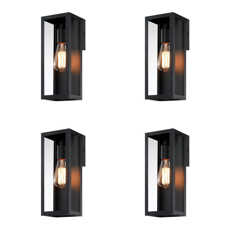 4-Pack 1-Light 13-in Matte Black Finish Outdoor Wall Light With Clear Glass Shade, 12.76"H x 4.92"W x 4.92"D