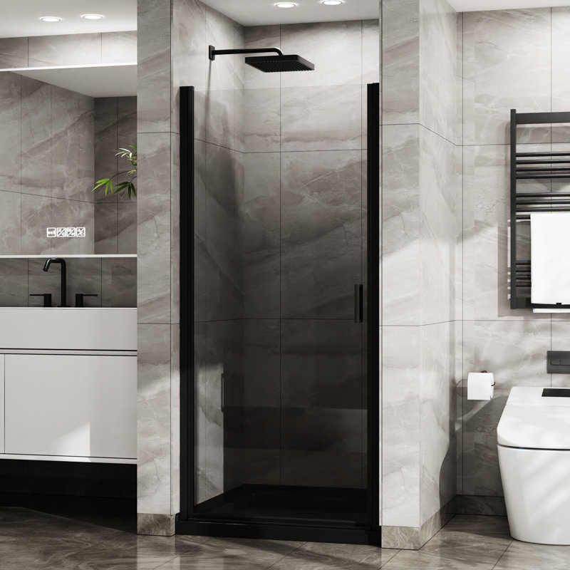 Porte battante en verre trempé de 34 po x 72 po, semi-noire, 1/4 po d'épaisseur, fermeture étanche, poignée en alliage de zinc, 180, douche pivotante à 90 portes en noir, verre, avec aimants, pivot pivotant, à emboîtement