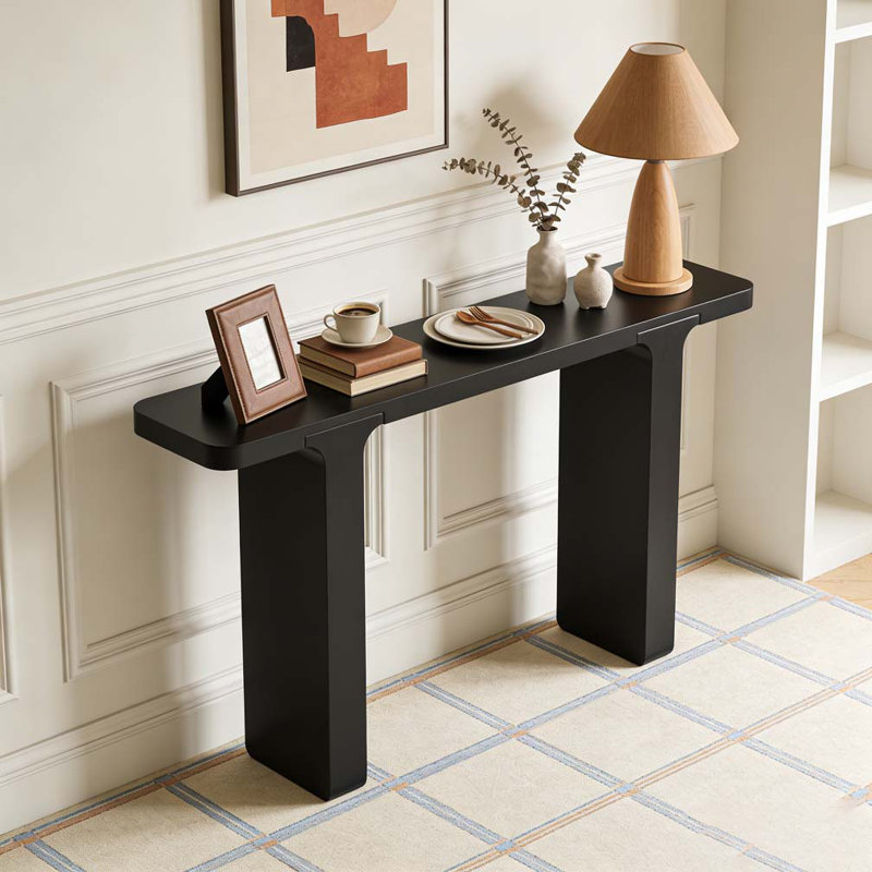 60''Farmhouse Entryway Table with Large countertop, Minimalism Sofa Table with Acacia Veneer, Black