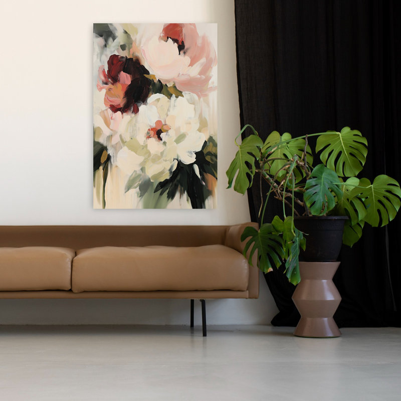 Pivoine blanche et rose abstraite, 48" H x 32" W