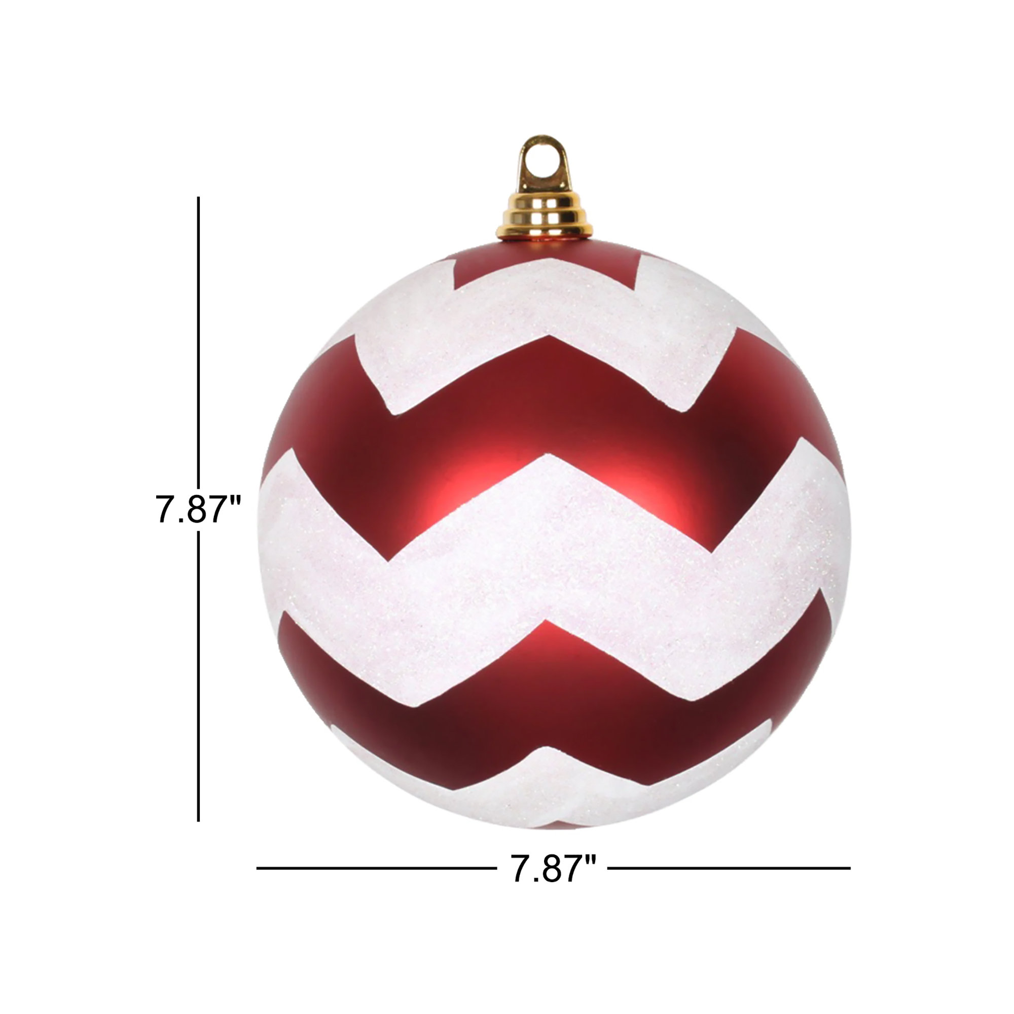 Chevron Shatterproof Christmas Ball Ornament, Red / White, 7.87" H x 7.87" W x 8.27" D