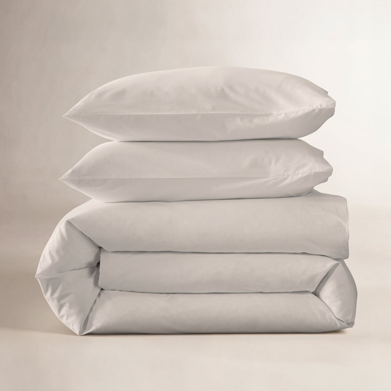 Ensemble de housse de couette en percale de coton biologique brossé Emrik, Gris tourterelle