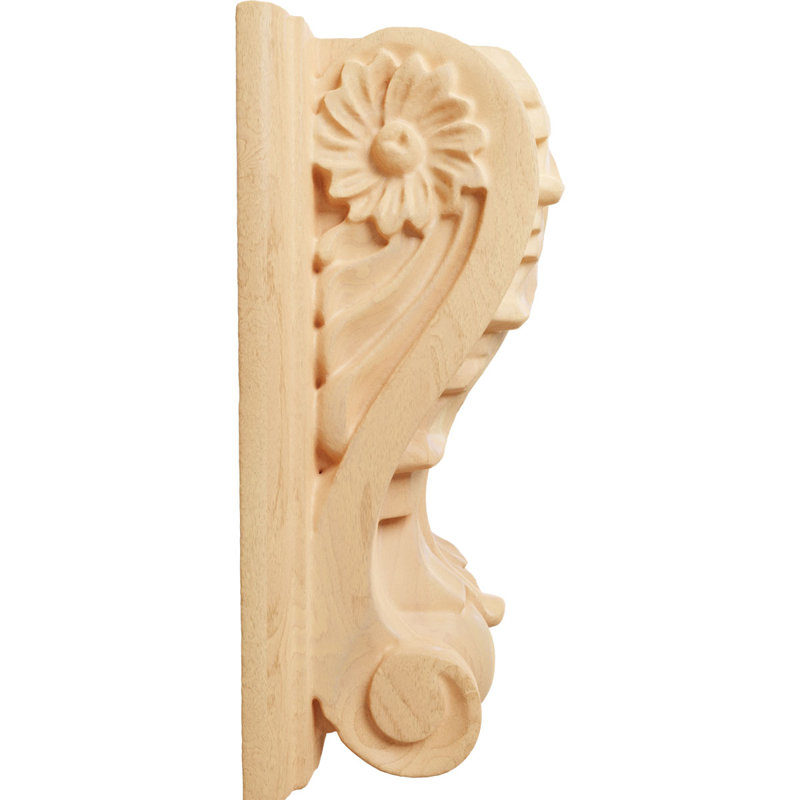 Bloc d'acanthe avec plaque corbeau en bois, H4,5 po x l 3,5 po x P 2 po, Chêne rouge