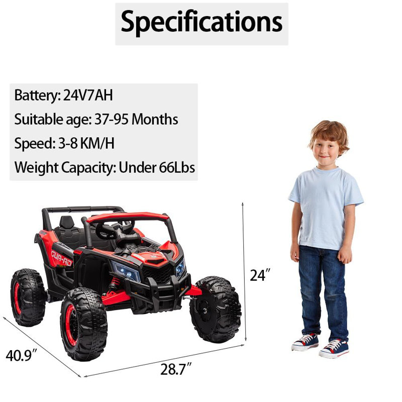 Red 24V Battery Powered Ride-On UTV Car with Remote Control