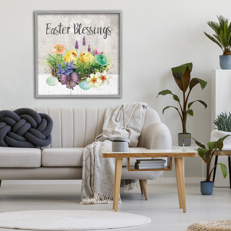 Giclée de Pâques, panier de fleurs encadré, design par Carol Robinson, H 24 po x l 24 po, Estampe numérique Farmhouse