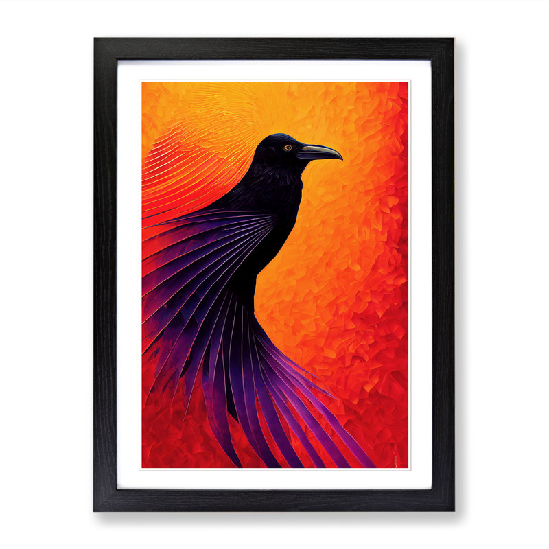 Raven Bird Flame Art Framed Print, Black, 64cm H x 46cm W x 2cm D