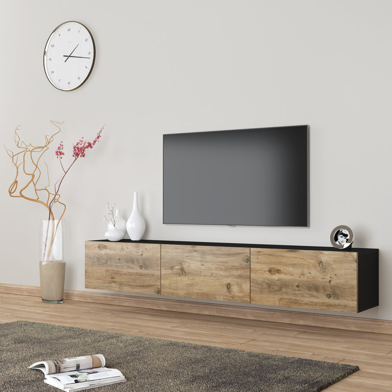 Meuble audio-vidéo mural Premium Premium, Noir / brun clair