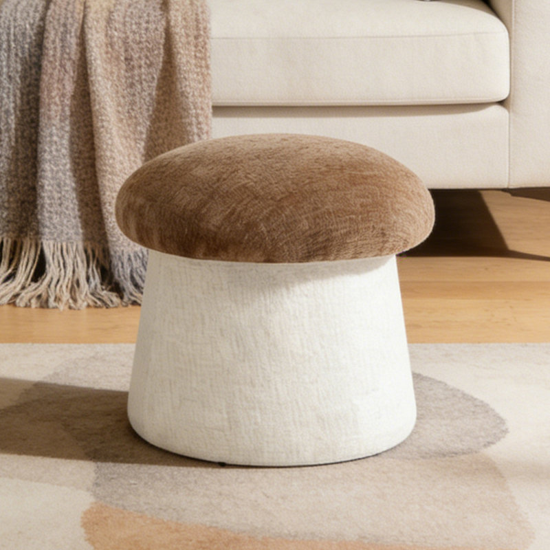 19.7"W Upholstered Storage Mushroom Ottoman, Brown/Ivory