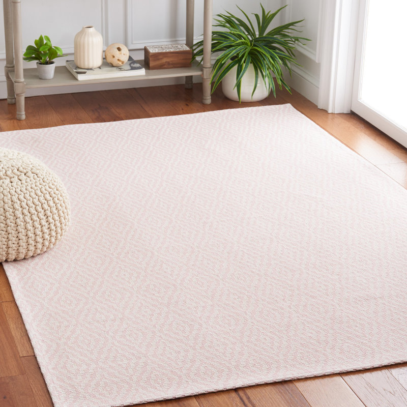 Martha Stewart 484 Cotton Geometric Rug in Pink/Ivory, Runner 2" x 8"