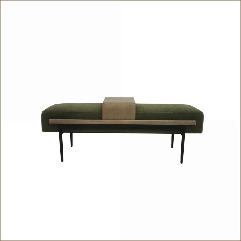 Repose-pieds carré vert sauge avec plateau coulissant en chêne rouge l 52,5 po pour le salon | Métal | Noir