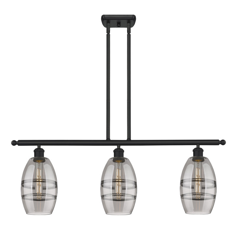 Luminaire suspendu pour îlot de cuisine 3 lumières Dundrod, Transparent, Noir mat