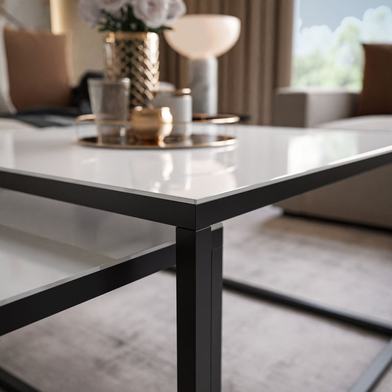 Whitinsville 2 Piece Coffee Table, White, Black, 45cm H x 70cm W x 70cm D