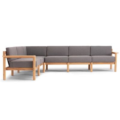 Haven 6-Piece Teak Outdoor Sectional with Sunbrella Cushions and Wooden Armrest in Rust
