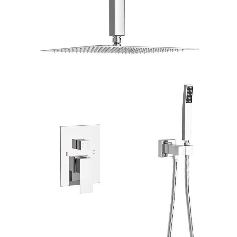 10 Inch Square Shower - Dual Head With Ceiling Mount, Handheld And Rainfall For Luxury Bathing Kit Mount Shower, Adjustable Water Flow