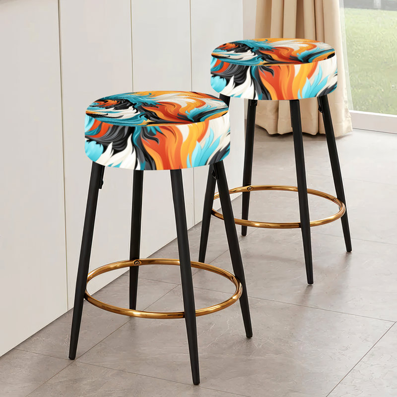 Ensemble de 2 tabourets de bar abstraits bleus et orange