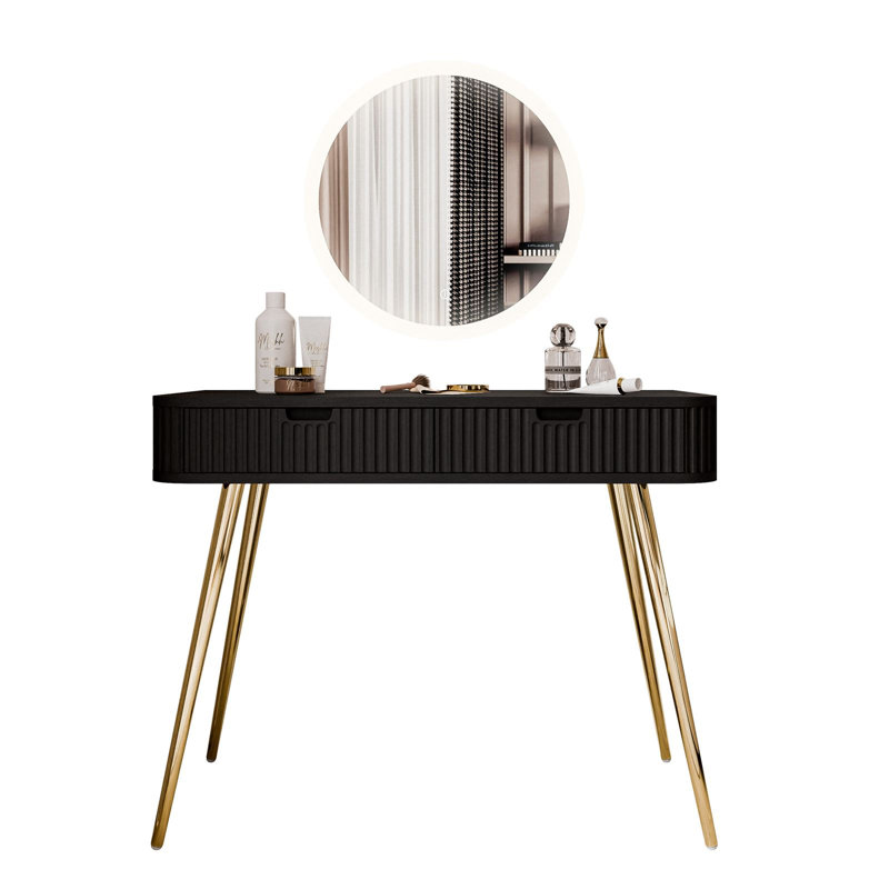 Novi Dressing Table with Mirror, Black/Gold