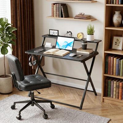 Bureau d'ordinateur 31,5 "pliable sans assemblage avec tablette pour moniteur, bureau d'écriture compact pour petits espaces