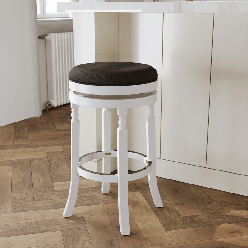 Tabouret 30 ", finition blanche, siège en tissu gris anthracite