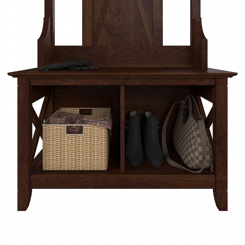 Huckins Hall Tree 32'' Wide with Bench and Shoe Storage, Bing Cherry