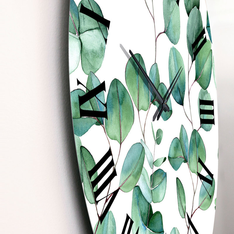Branche d'eucalyptus sur fond blanc II - Horloge murale tropicale, Petit